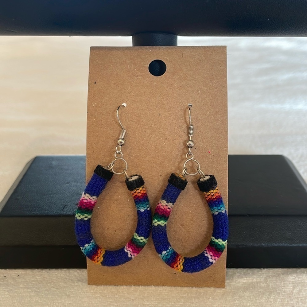 💐5/25 colorful fabric woven material teardrop open circle statement earrings